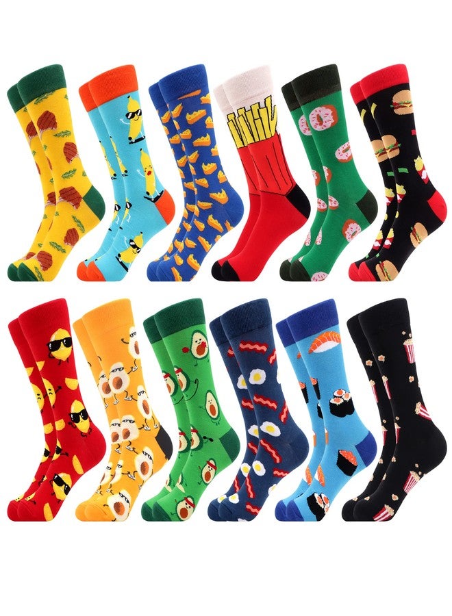 WeciBor Men's Colorful Funny Novelty Cotton Crew Socks, 12 Pack Multicolor Food, Size 13-15 - Image 1